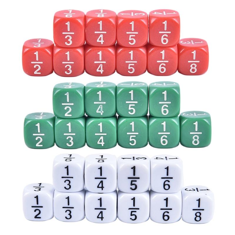 

10Pcs/Set Fractional Dice 16mm Acrylic Number Dice Educational Kids Math Toys for Children Party Board Games Accessories