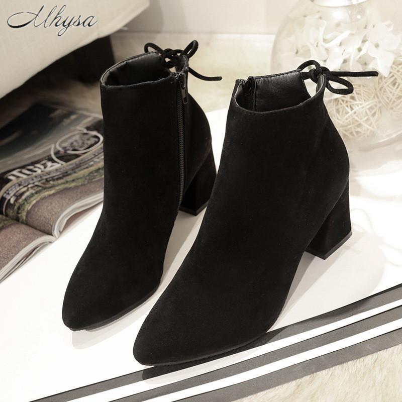 

2020 Autumn And Winter New Women's High-Heeled Short Boots Bow Thick Heel Women Plus Velvet Plus Size 35-43 Boots D1478, Burgundy