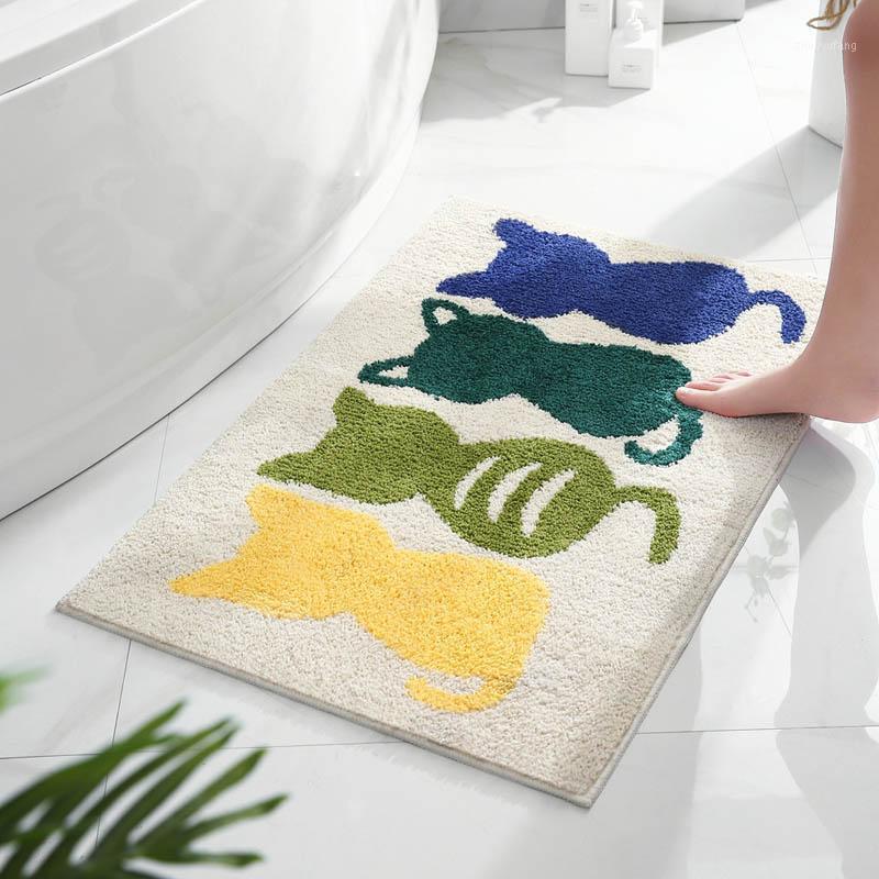 

Bath Mats Hand Jacquard Mat Anti Slip Cat Floor Water Absorbent Bathroom Rugs Living Room Carpet Non Doormat Home Decor