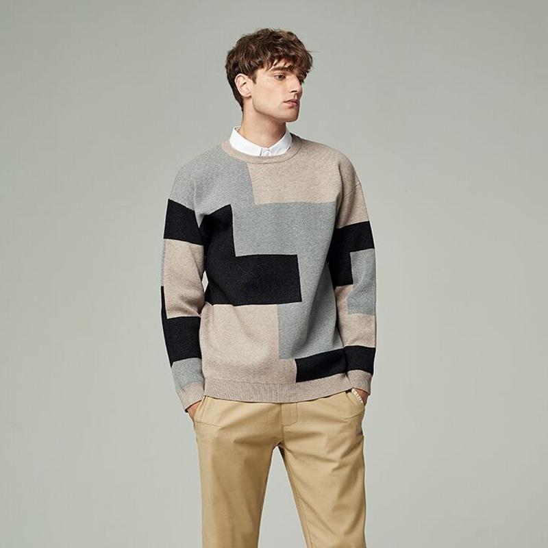 

And Pullovers Sweaters Men Thick Warm Winter Sweater for Men New Casual Pull Homme Cotton Pullover Geometric Patter, Black grey