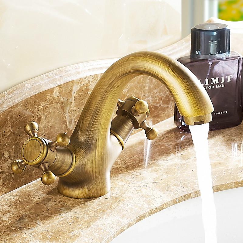 

Bathroom Faucet Hot Sell Brass Basin Faucet Antique Style Hot And Cold Water Taps Dual Holder Single Hole Bathroom Mixer Tap
