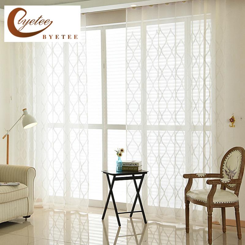 

byetee] White Embroidered Gauze Window Curtain Embroidery Tulle Kitchen Door Voile Curtains For Living Room Bedroom Drapes