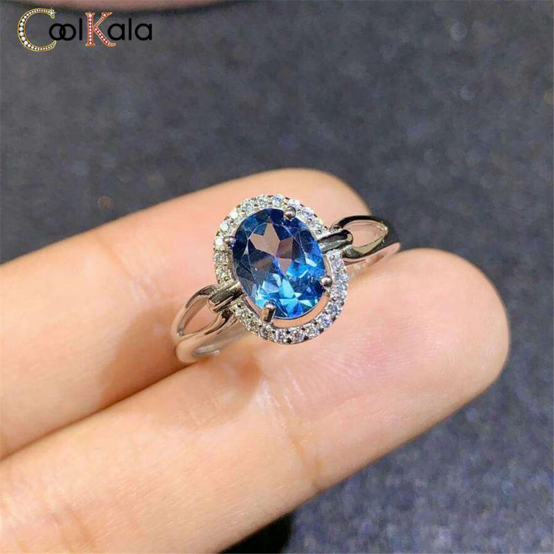 

Wedding Rings Coolkala Style Fashionable Oval Sea Blue Stone Caibao Love Opening Ring