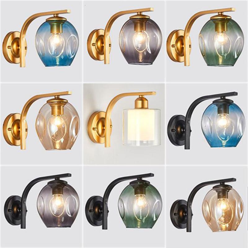 

Nordic Post-modern Wall Lamp Simple Bedroom Light American Restaurant Coffee Glass Ball Iron Wall Lamp