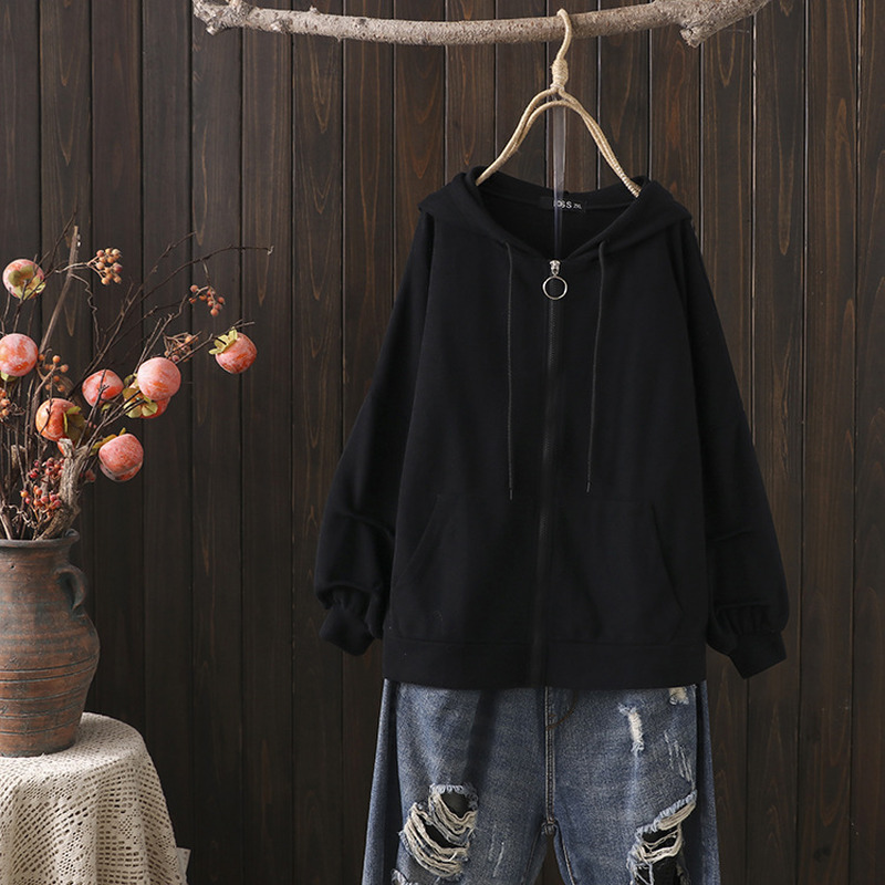 

2xl-5xl Plus Size Female Black with Zipper Hood to Casual Cotton Coats Solid Sports Clothes 3gfv, Blue