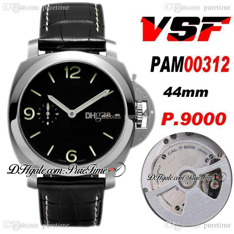 

VSF 44mm VS312 P.9000 P9000 Automatic Mens Watch Steel Case Black Dial VS00312 Black Rubber With White Line Super Edition 2022 PTPM Puretime