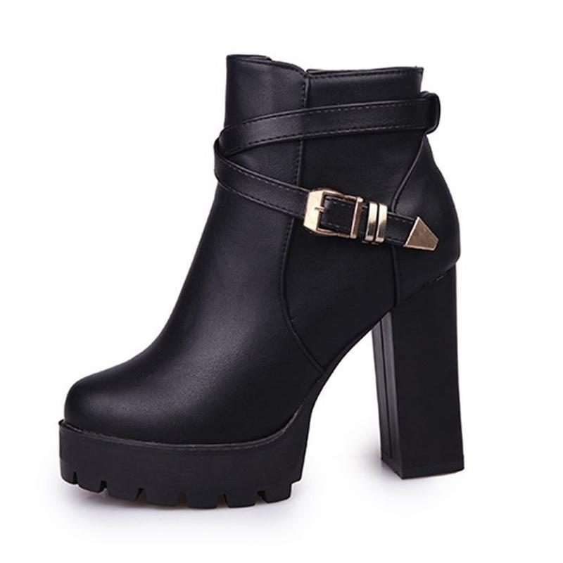 

Warm Snow Boots Women's Solid Color Square High Heels Zipper Suede Round Head Suede Side Zipper Snow Boots 2020 Plus Size 40, Black