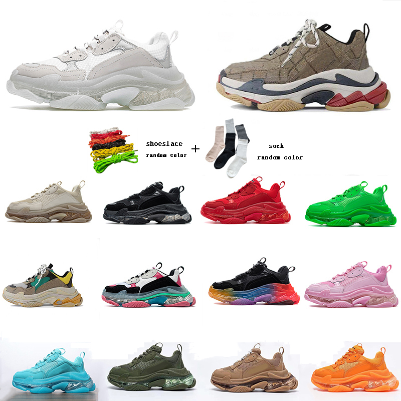 

2022 new 17FW Triple S clear crystal Bottom Casual old Dad Shoe Paris designer Men Women White Black Pink Rainbow Sports Outdoor platform sneakers