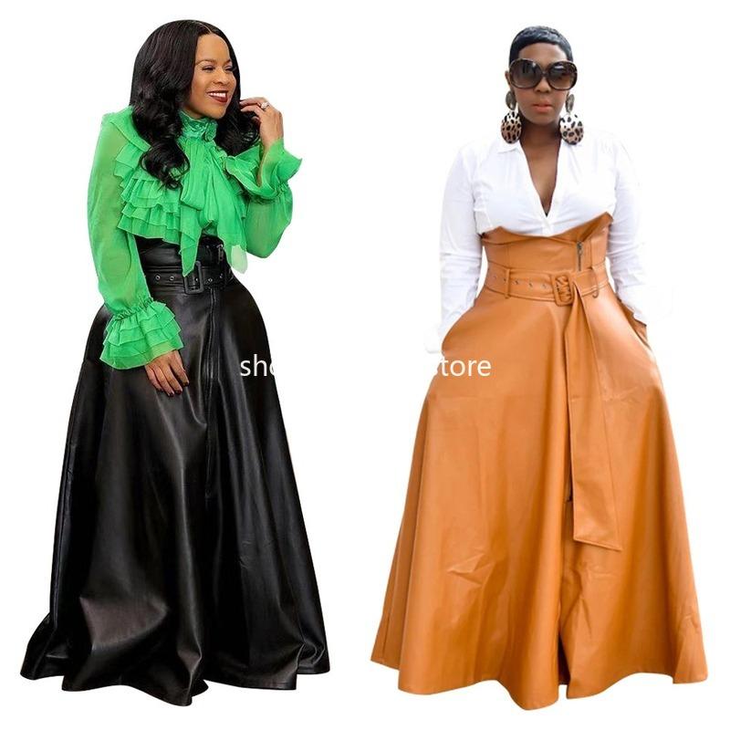

Autumn and Winter Sexy Women High Waist Plus Size PU Long Skirts -3XL Plus Size Skirts, Black