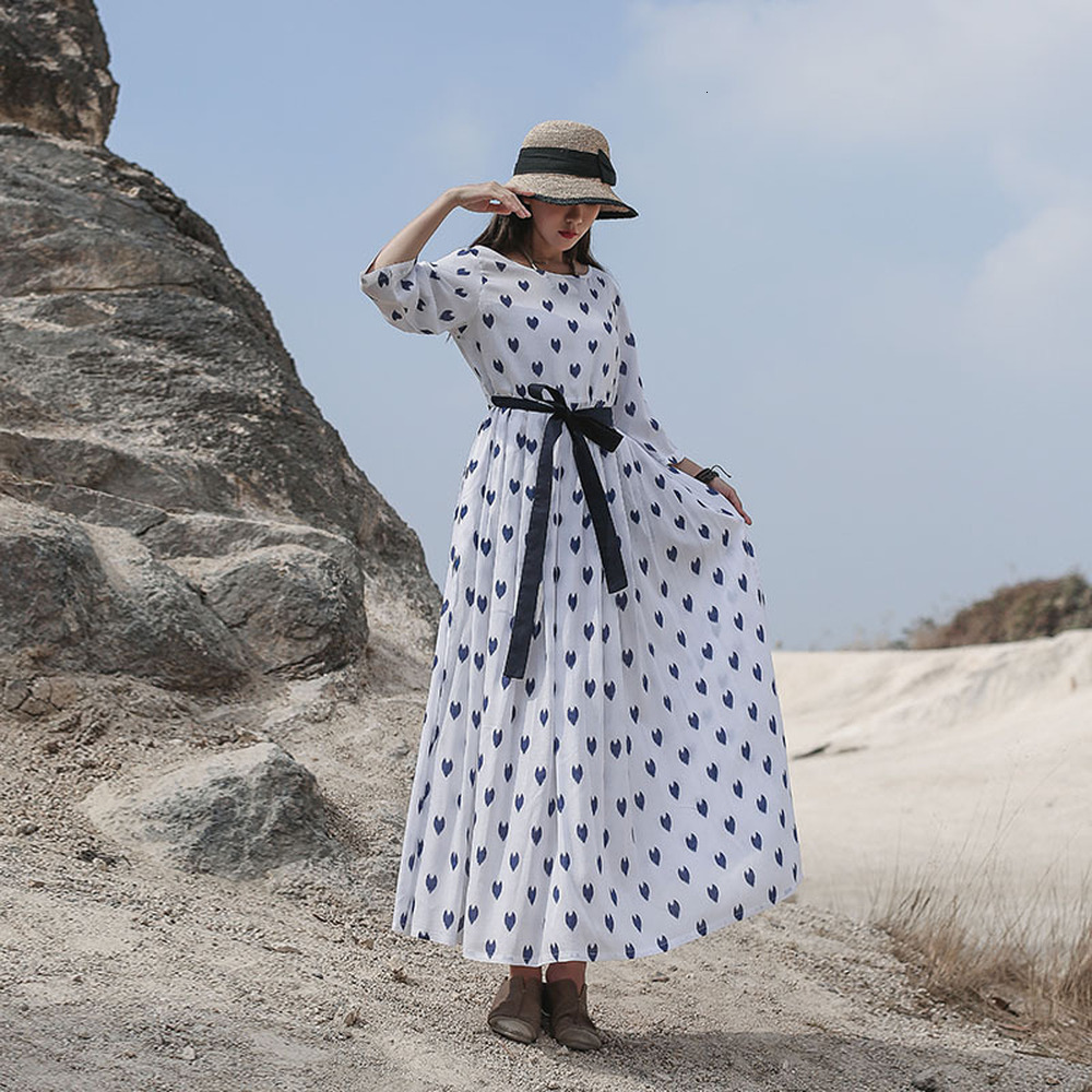 

Spring 2021 Dot Print Chinese Style Retro Round Neck Seven Point Sleeve Stitching Lacing Sashes Dress Women L2rw, Black