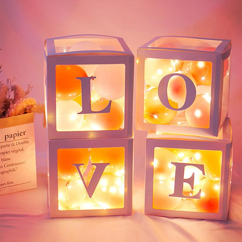 

4pcs/set DIY Transparent Box Latex Balloon BABY LOVE Blocks for Boy Girl Shower Wedding Birthday Party Decoration Backdrop