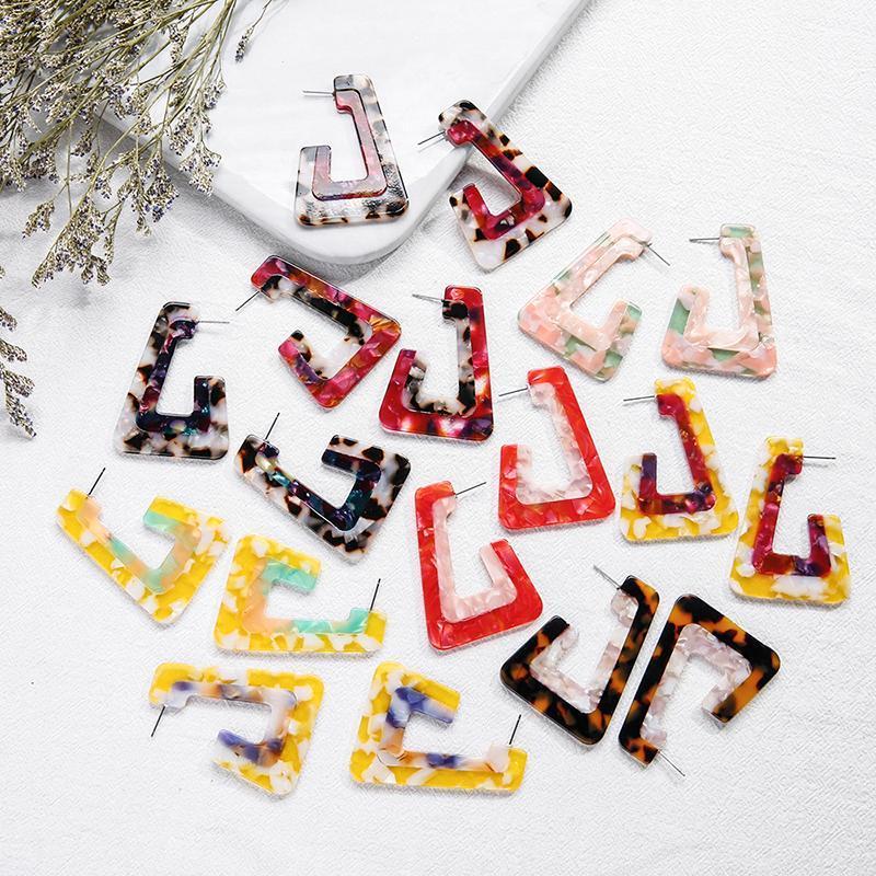 

2020 New Multicolor Geometric Statement Earrings Acrylic Splicing Big Hollow Polygon Drop Earrings Ladies Resin Jewelry Brincos1