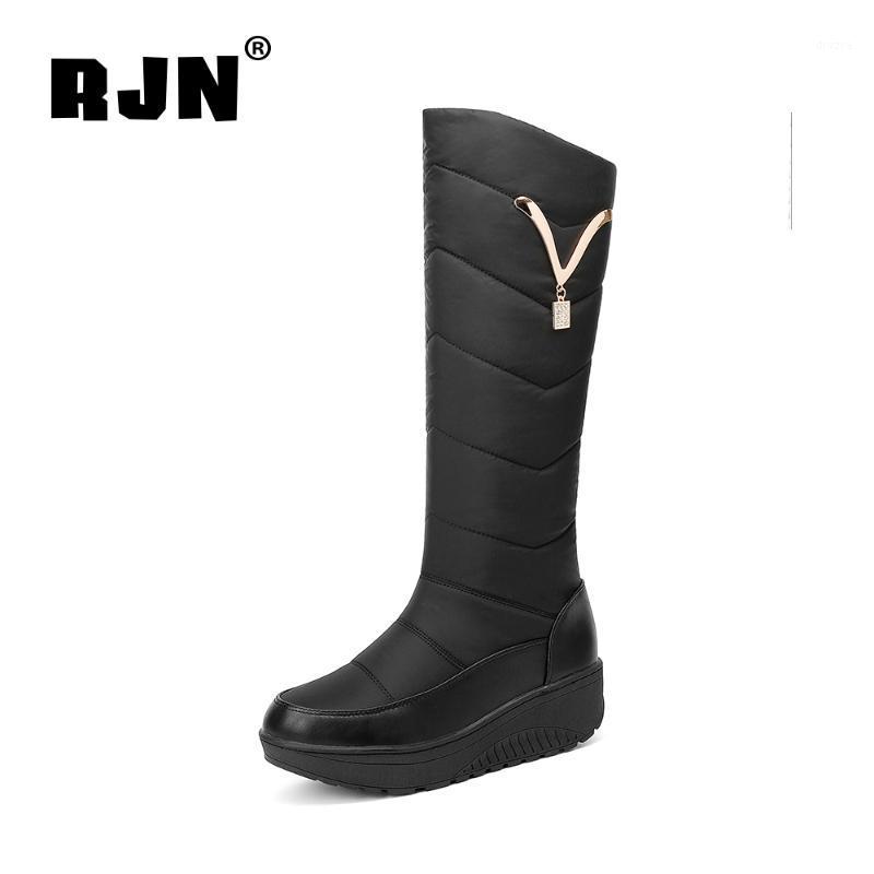 

RJN New Autumn Knee-high Boots Casual High Quality Warm Short Plush Handmade Boots Anti-skid Platform Shoes Women Red RO3791, Black