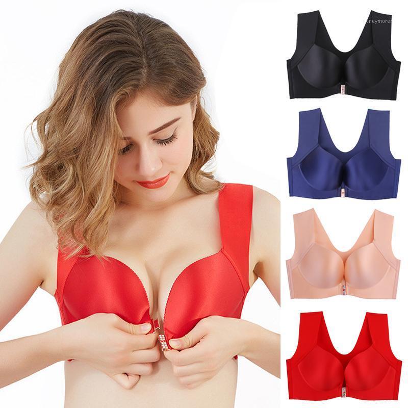 

Spring And Summer Seamless Sexy Front Button Bra Push Up Underwear Buckle Female Plus Size Wire Free Big Chest Bra Fashion1, Black
