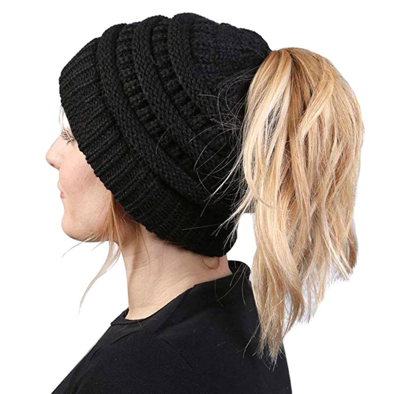 

Women Beanie Hat Lady Beanie Tail Messy Soft Bun Knitted Cap Stretchy Winter Warm Stretchy Knit Hats Accessories, White