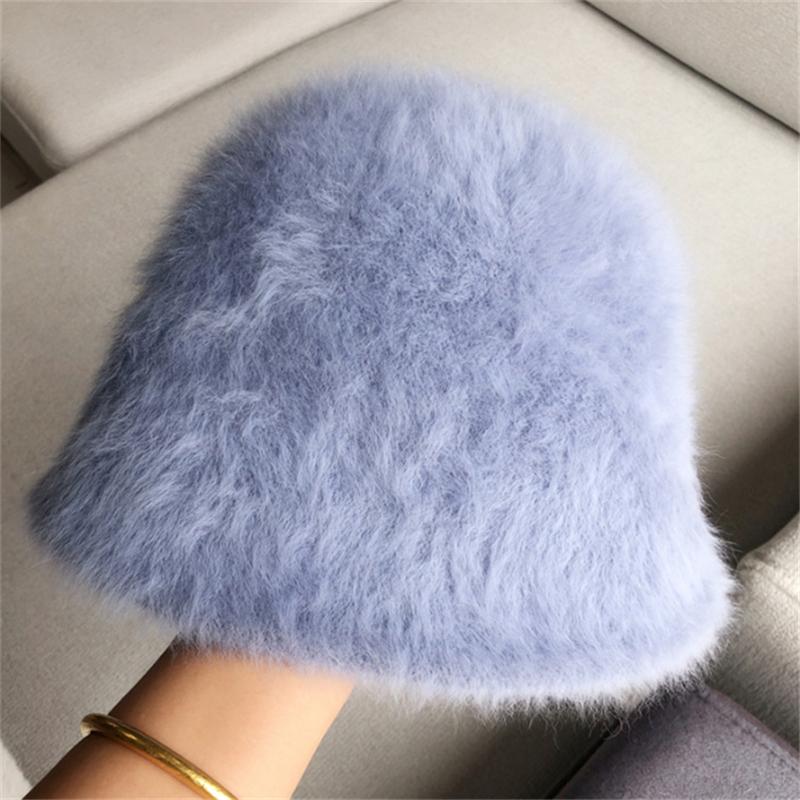 

2020 Winter Women's Hat Solid Color Faux Fur Bucket Hats Outdoor Warm Windproof Sunscreen Retro Knitted Fisherman Hat, Black