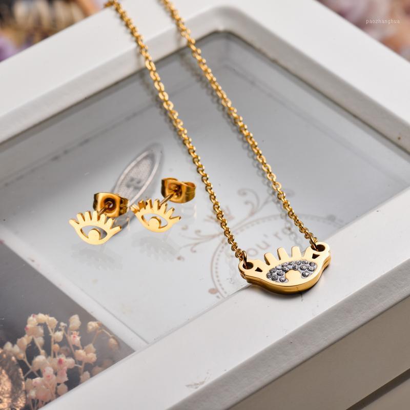 

Earrings & Necklace BAOYAN Fashion Gold Plated Evil Eye Jewelry Set White Crystal Stainless Steel, Silver