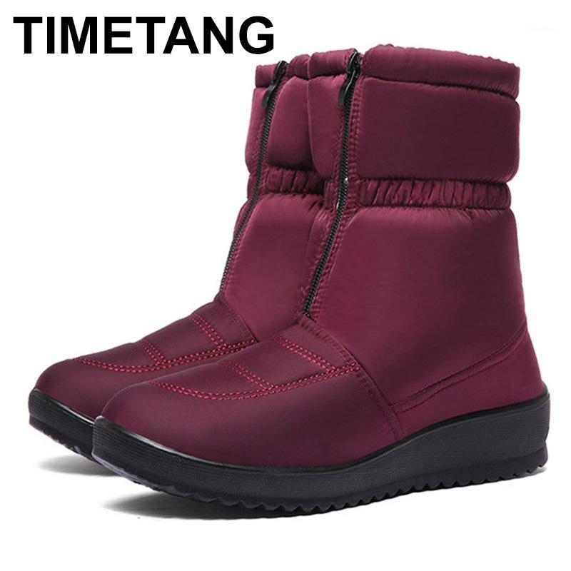 

TIMETANG2020Winter Snow Boots Women Waterproof Boots Warm Plush Casual Woman Winter Shoes Thick Sole Women Ankle Black Red1
