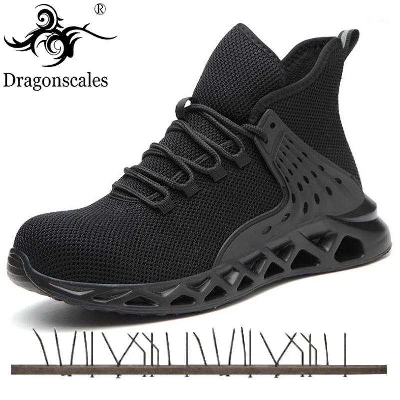 

Boots 2021 Breathable Mesh Safety Shoes Men Light Sneaker Steel Toe Indestructible Soft Anti-piercing Work Plus Size 38-481, Black shoes