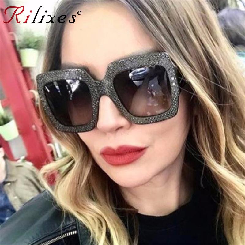 

Sunglasses 10 Color Oversize Women Round Vintage Luxury Rhinestone Glasses Ladies Sun Female