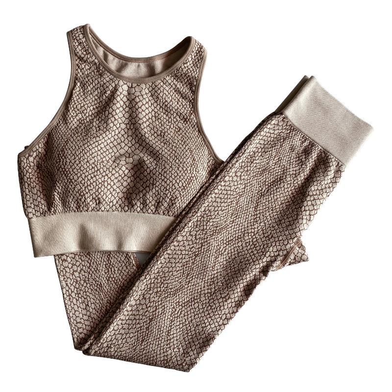 

Seamless Yoga Set Snake Pattern 2 Piece Set Women Sports Bra High Waist Fitness Pants Gym Clothing Workout Breathable Outfit, Black