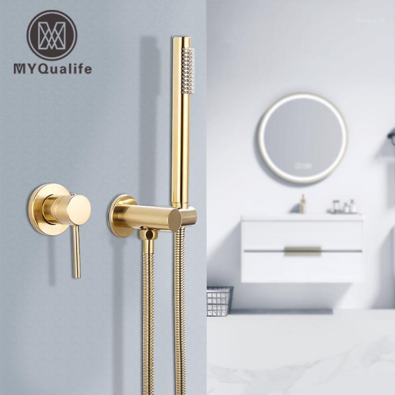 

MYQualife Brushed Gold Bathroom Faucet 2 Function Bathtub Facuet Wall Mounting Cold and Hot Shower Faucet1