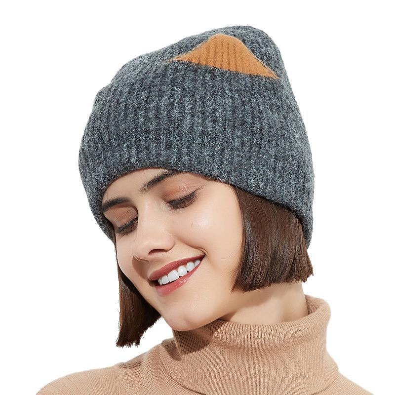 

New autumn winter knitted female Cat ears design elastic multiple color options street casual outing warm windproof beanies hats, Khaki