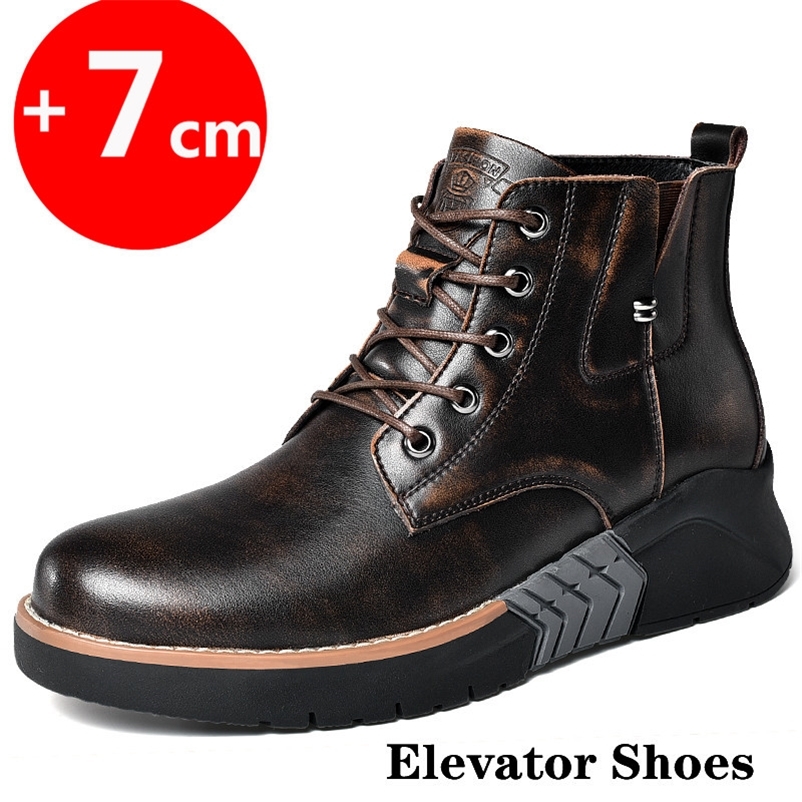 

Men Elevator Boots Heightening Man Increase Height Increasing Leather Shoes 7CM 201217, Brown