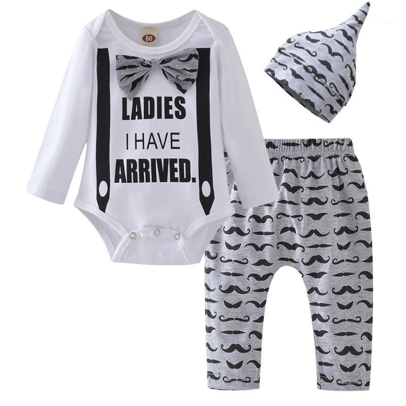 

Toddler Infant Newborn Baby Boy Clothing Letter Long Sleeve Romper Tops Cartoon Mustache Pants+Hat Cotton Clothes Outfits Set1, White