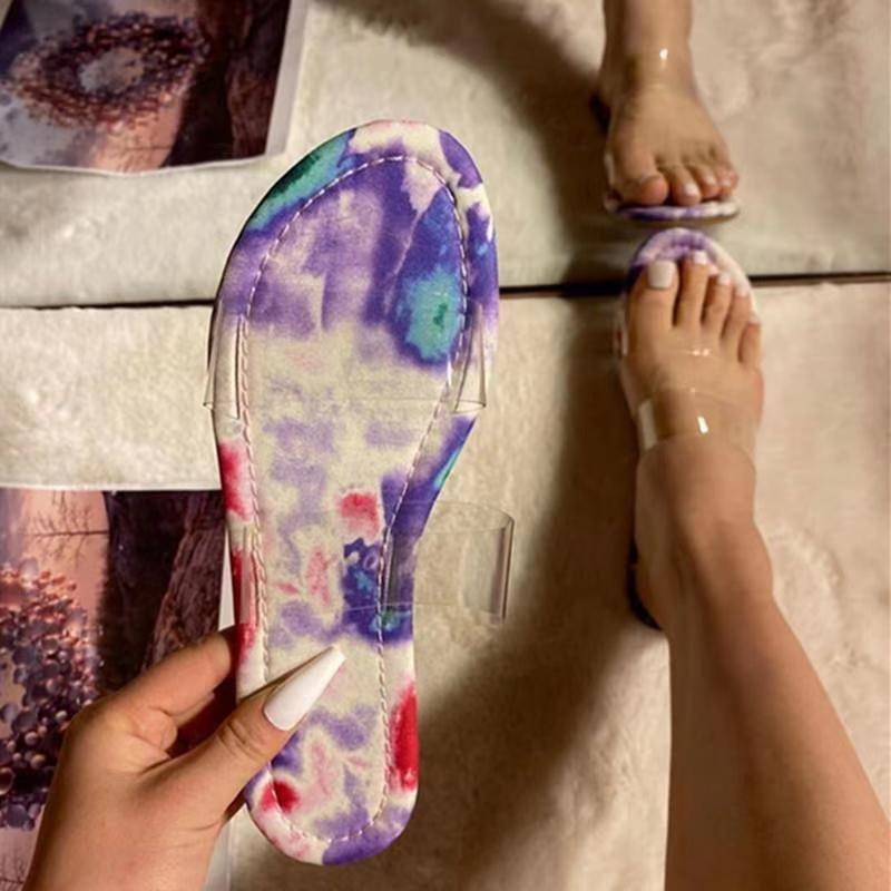 

Summer Women's Flat Sandals Outdoor Open Toe Tie Dye Slippers Beach Shoes Plus Size 43 Zapatos De Mujer Slipper, Blue