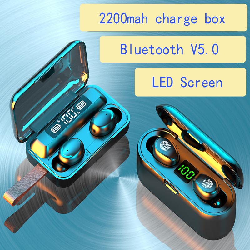 

2200mAh Charging Box TWS Bluetooth 5.0 Earphones 9D Stereo Wireless Headphone Sports Waterproof Earbuds Headsets With Microphone