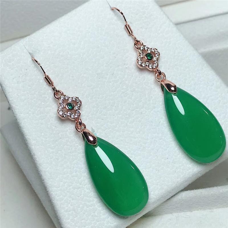 

Other Real Rose Gold 925 Sterling Silver Water Drop Earrings Natural Green Red Jade For Women Gemstone Party Fine Jewelry 1