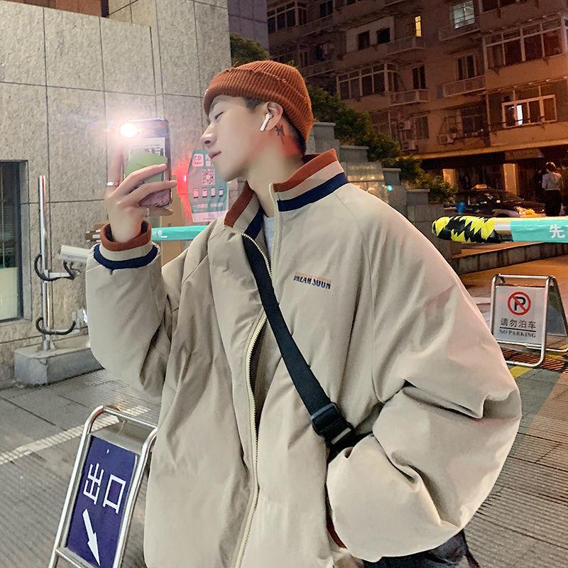 

Men's Casual Warm Parkas 2020 Winter Stand Collar Woman Korean Streetwear Parka Thicken Zipper Male Warm Coats, Black