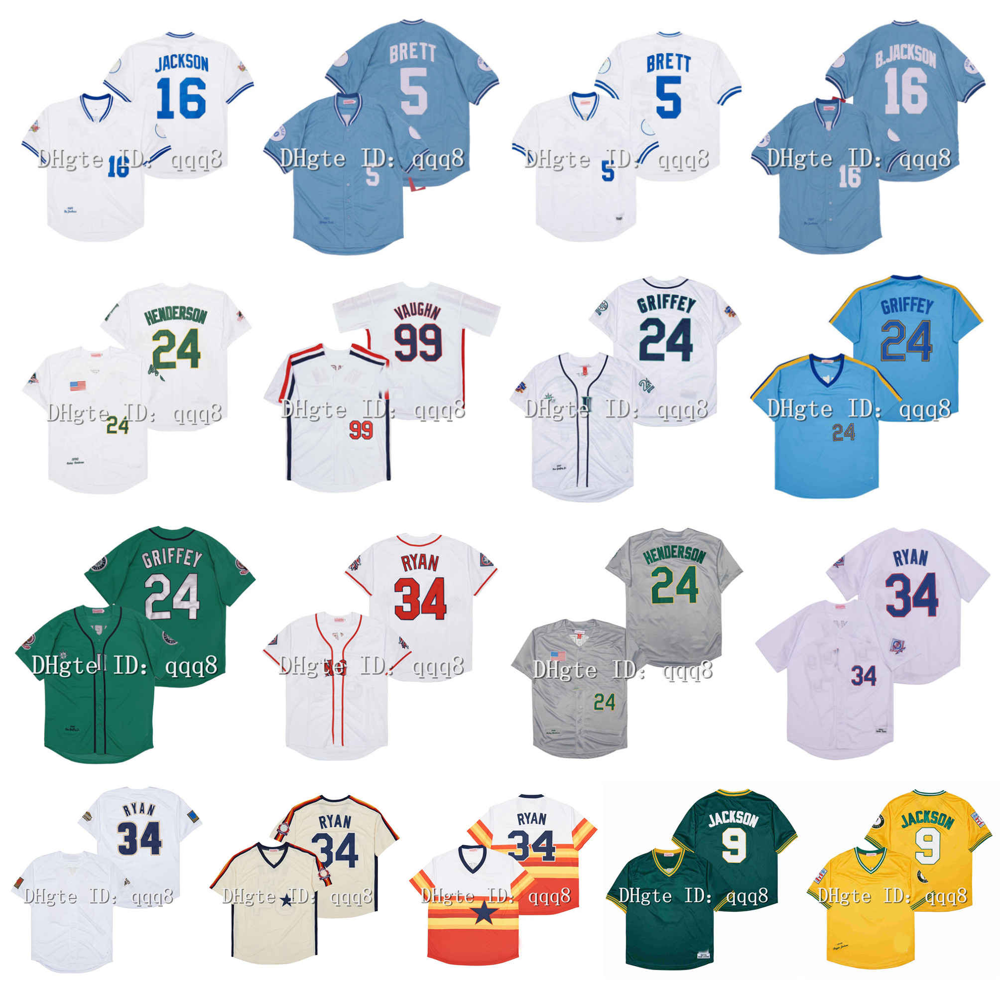 

Vintage 16 Bo Jackson Jerseys 5 George Brett 24 Ken Griffey Jr 34 Nolan Ryan 99 Ricky Vaughn 9 Reggie Jackson 24 Rickey Henderson Green Retro Cheap Baseball Size M-XXXL, As pic