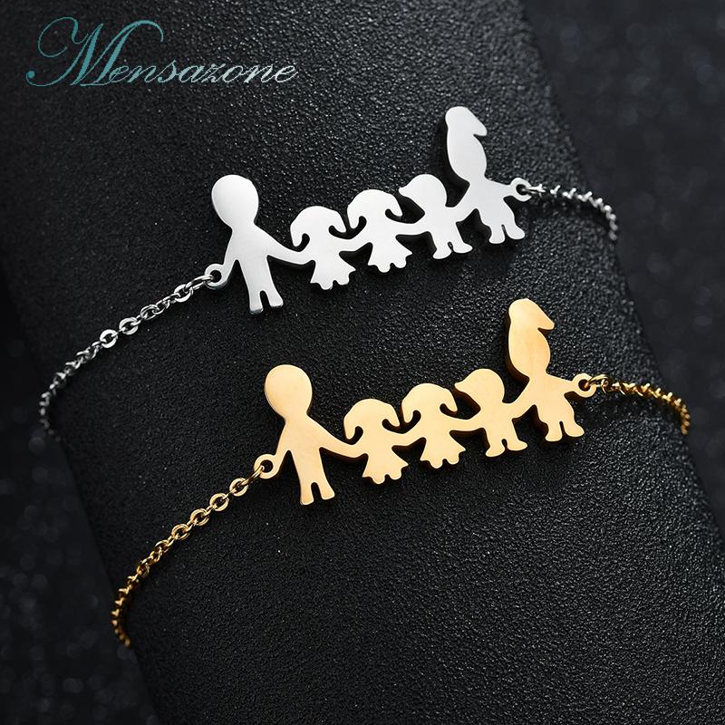 

MENSAZONE Hot Sale Stainless Steel Dad Mom Boy Girl Bracelet Gold Color Hand In Hand Bracelet For Women Gift