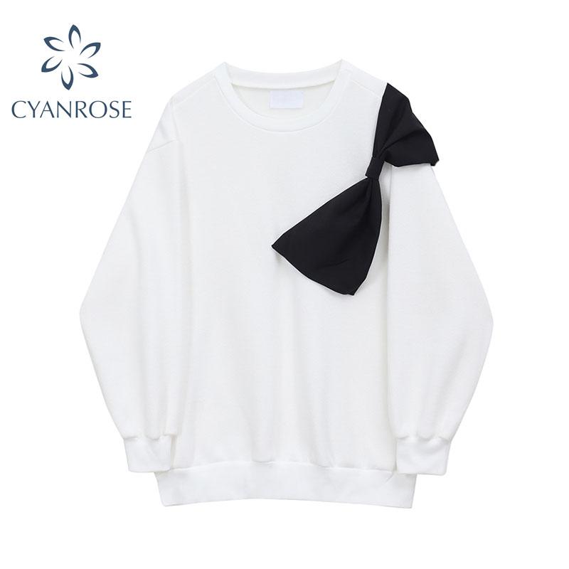 

Autumn Women Fashion Long Sleeve Hoodie Sweatshirt Oversized Bow Harajuku Jumper Hooded Pullover Tops Casual Loose Coat Girls, White