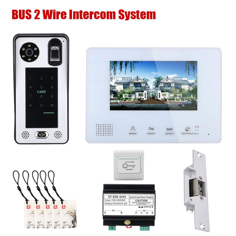 

7 Inch BUS 2 Wire Fingerprint Video Door Phone Intercom systems 1 doorbell-1/2 Camera for home Electronic Door Lock