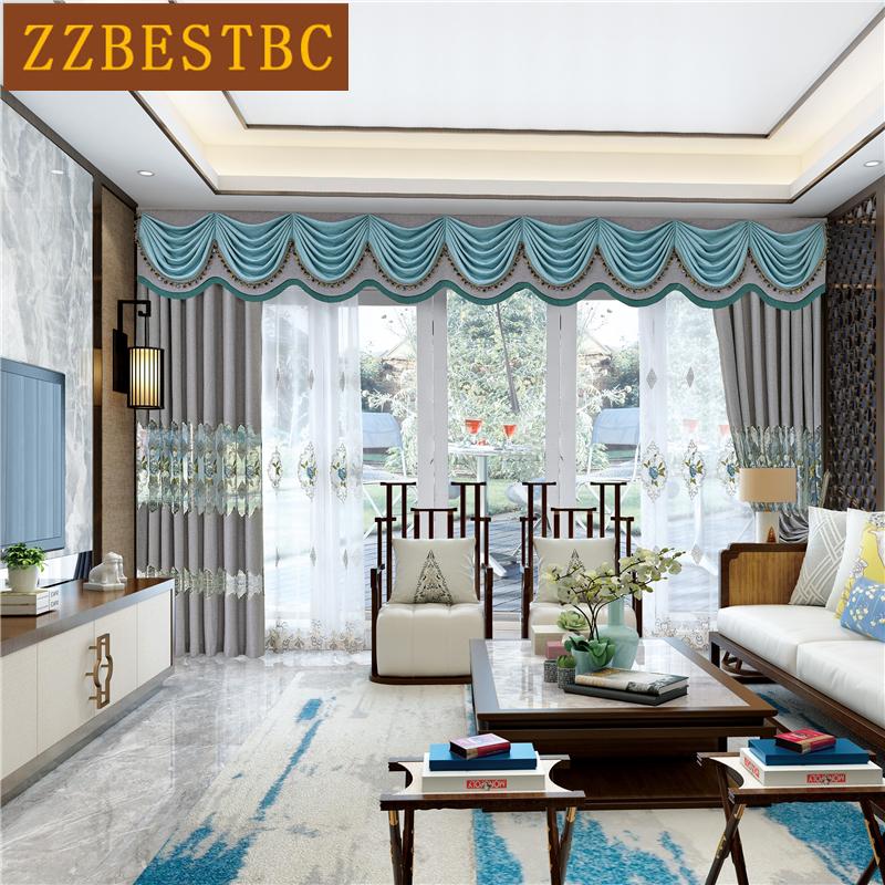 

Grey luxury European villa embroidered curtains for living room with high quality Voile Curtain for bedroom windows hotel, Tulle