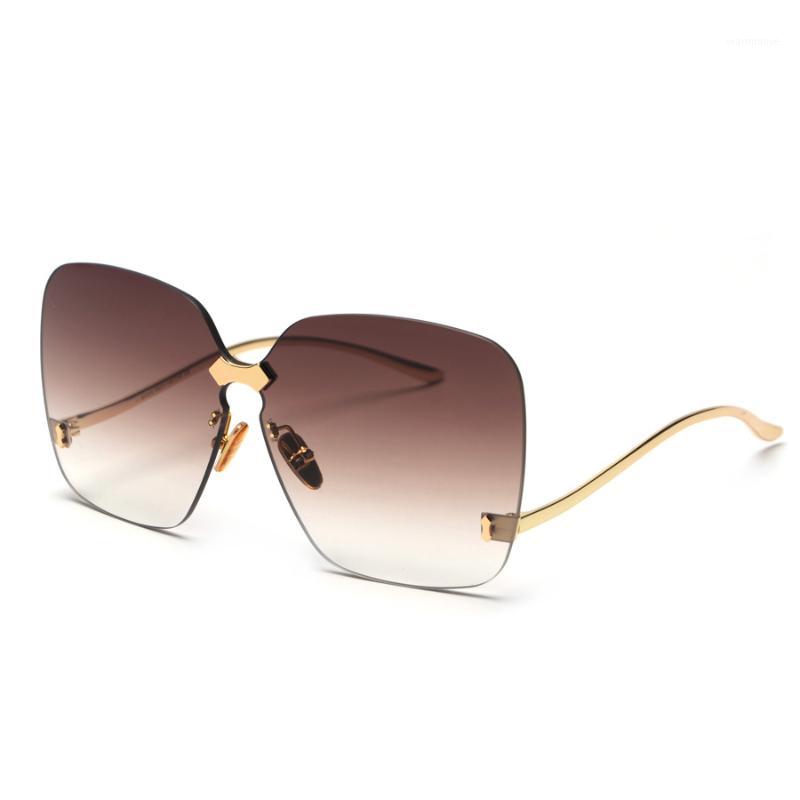 

HBK Oversized Rimless Sunglasses Women Gradient Lens UV400 Top Quality Blue Pink Vintage Flat Trendy Fashion New1