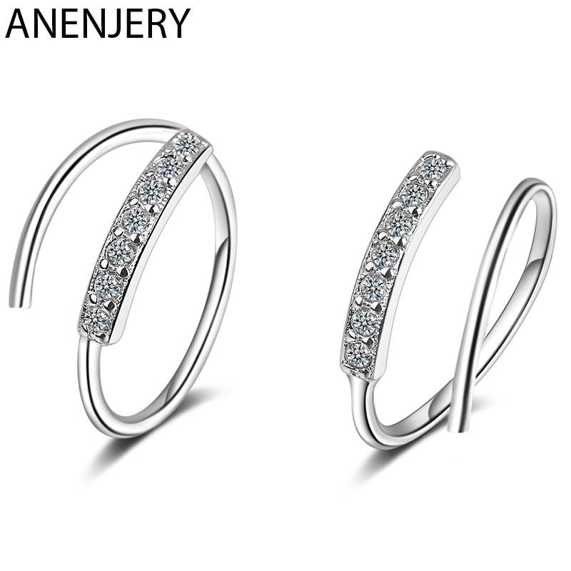 

ANENJERY Exquisite Single Row Cubic Zircon Hoop Earrings With Silver Color Wave Earrings For Women Girls S-E972