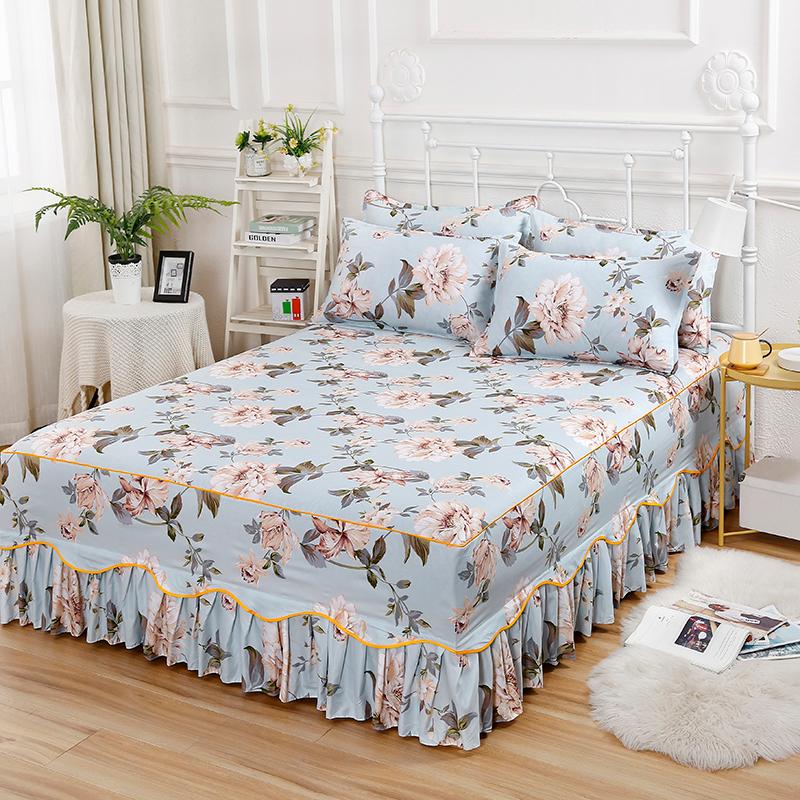 

Leaves Flowers printed Vibrant Bed Sheets Ruffled Bed Skirt Set Lightweigh Polyester Full/Queen size Ultra Soft sheet set, Color 5