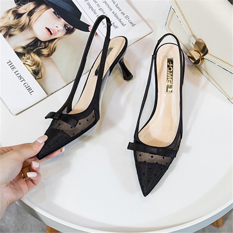 

New summer 2021 mesh topless sandals. Female high heel casual lady single shoe simple all-match comfortable high-heeled shoes1, Black
