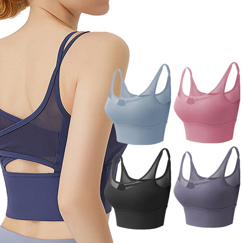 

Sexy Women's Bras Tank Seamless Underwear Fitness Crop Tops Solid Color Lingerie With Removable Padded Camisole Yoga Top, Purple