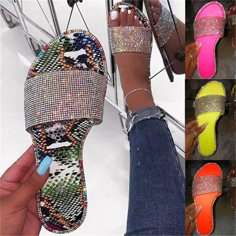 

2020 Summer Women Crystal Slippers Glitter Flat Soft Bling Female Candy Color Flip Flops Indoor Ladies Slides Hot Beach Shoes1, Rosy red