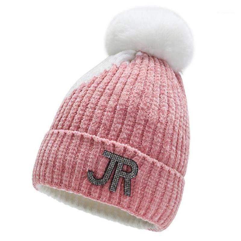 

Hat Women's Autumn Winter Cold-proof Ear Protection Korean Personality Letter New Fur Ball Thickened Warm Knitted Woolen Hat1, Black gray