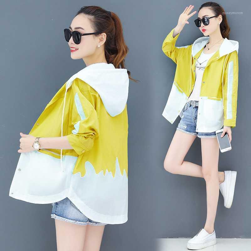 

Women Summer Casual Jackets Fashion Long sleeve Hooded Sunscreen Jacket Women Loose Plus Size Sun-protective Clothing Thin Coat1, Yellow