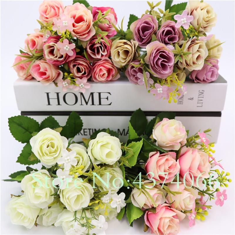 

High Quality silk flower European 1 Bouquet Artificial Flowers Fall Vivid Peony Fake Leaf Wedding Home Party Decoration, As picture