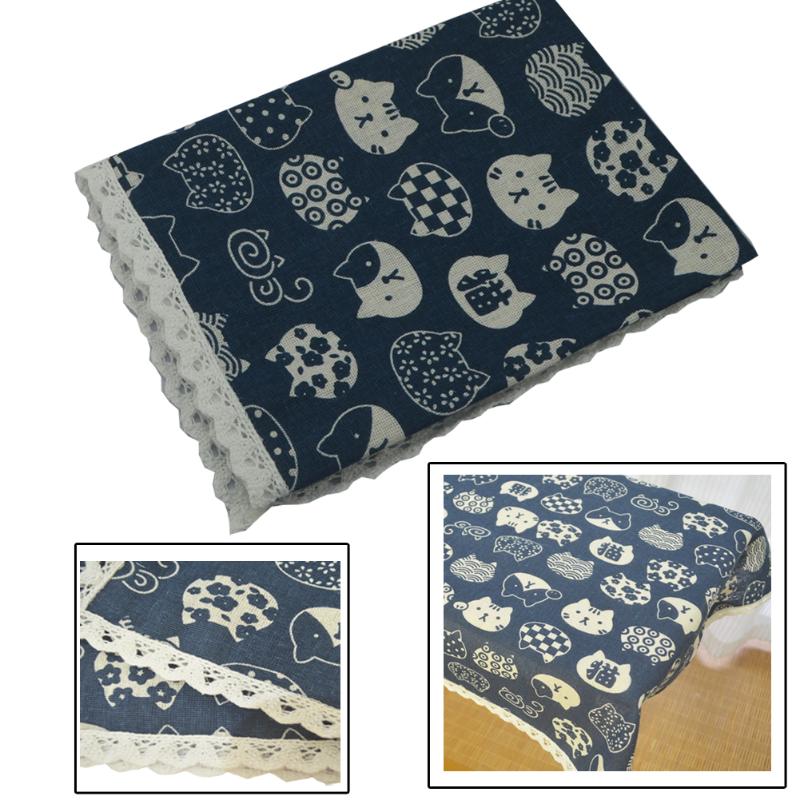 

Printed Cat Blue Linen Cotton Lace Home Table Cloth Christmas Wedding Hotel Tablecloth DIY House Sofa Decor Cover Support Custom, A33