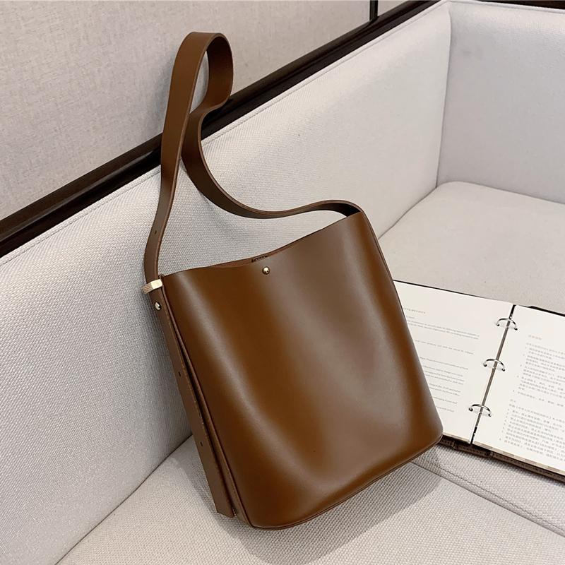 

Burminsa Simple Design Wide Strap Bucket Shoulder Bags Large Capacity Solid Composite Bags High Quality Smooth Crossbody, Popular khaki