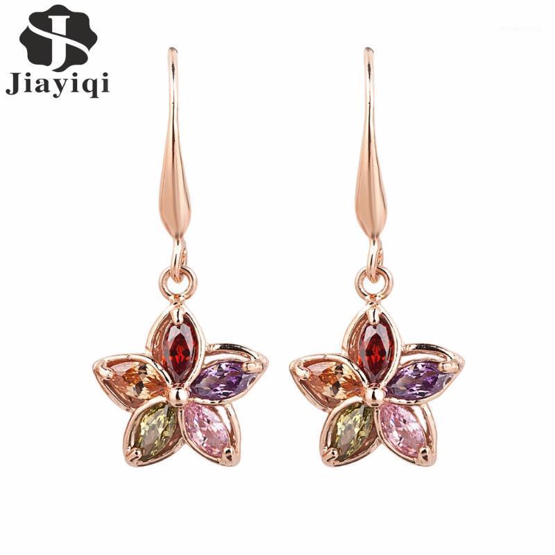 

New Dangle Earrings Cubic Zircon Colorful Crystal Flower Rose Gold color Drop Earring Jewelry Women Girls Wedding Party Gift1